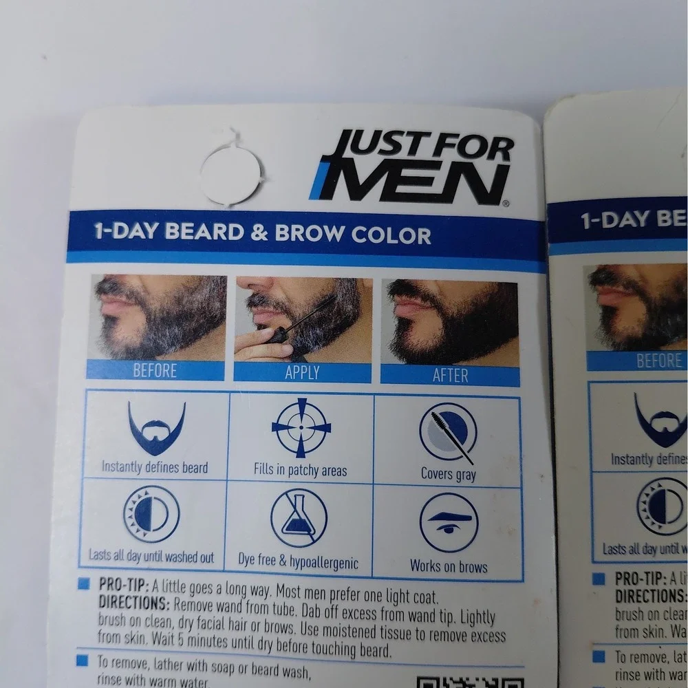 Lot Of 3 Just For Men 1 Day Beard & Brow Color Black 0.3oz New & Sealed Hair Dye